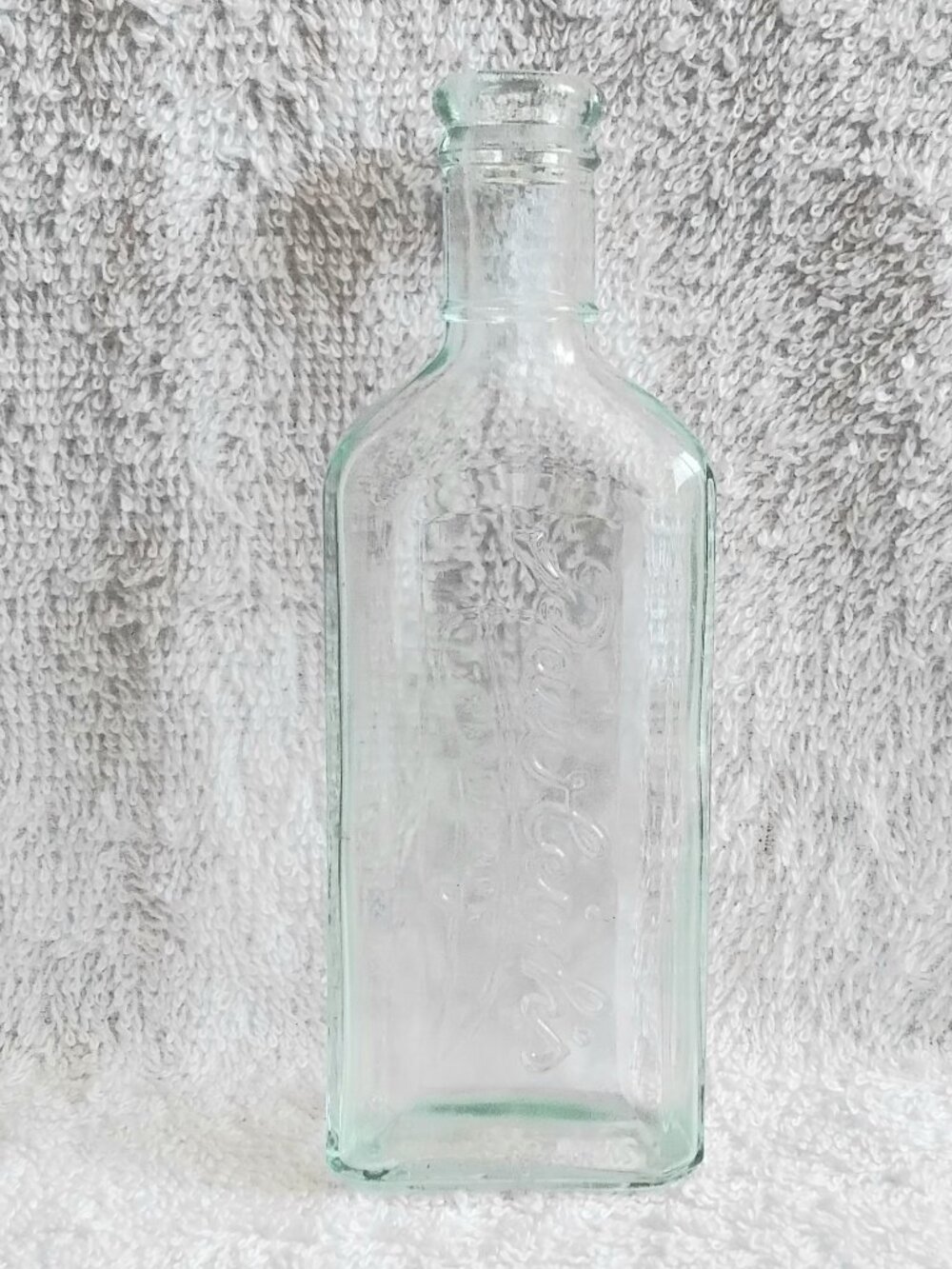 Antique 6 1/4" Aqua Glass Rawleigh's Bottle with MM's in As Seen Condition!!